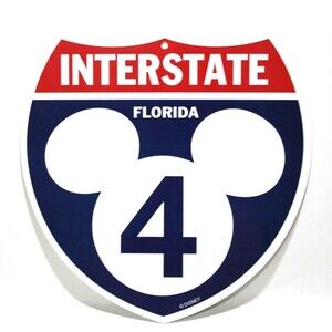 Walt Disney World Mickey Head Plastic Florida Interstate 4 Road Sign 12 x 12"